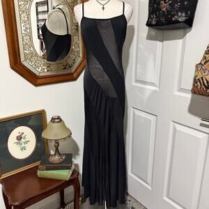 VTG Y2K Frederick's of Hollywood Black Soft Knit Sheer Mesh Maxi Lingerie Slip